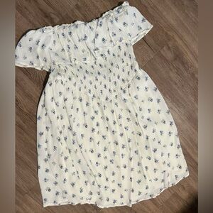 Floral mini off shoulder white blue dress